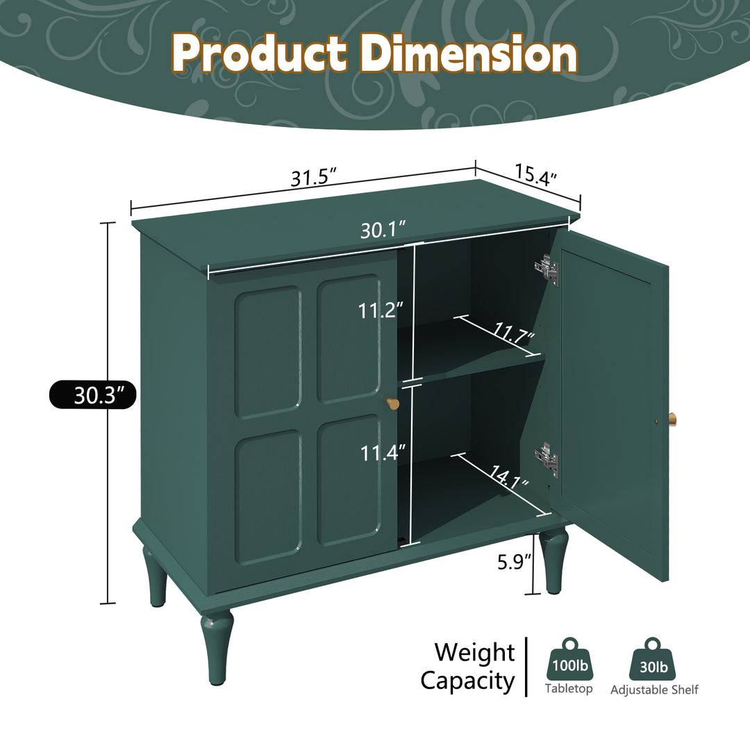 HLR® Mid-Century Modern 31.4''W Wooden Credenza Sideboard – 2-Door with Adjustable Shelves for Living & Dining Room