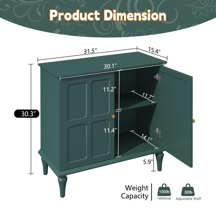 HLR® Mid-Century Modern 31.4''W Wooden Credenza Sideboard – 2-Door with Adjustable Shelves for Living & Dining Room