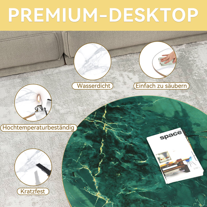 HLR® Modern Round Coffee Table – Sleek Green Faux Marble Top – Stylish Centerpiece for Living Room & Office