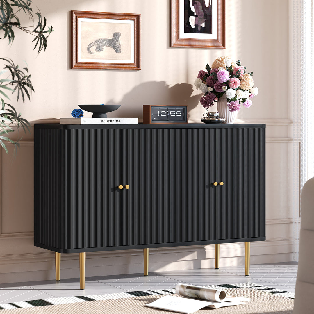 HLR® 48" Modern Sideboard Buffet with 4 Doors & Removable Shelves – Embossed Credenza Entryway Cabinet for Living & Dining Rooms