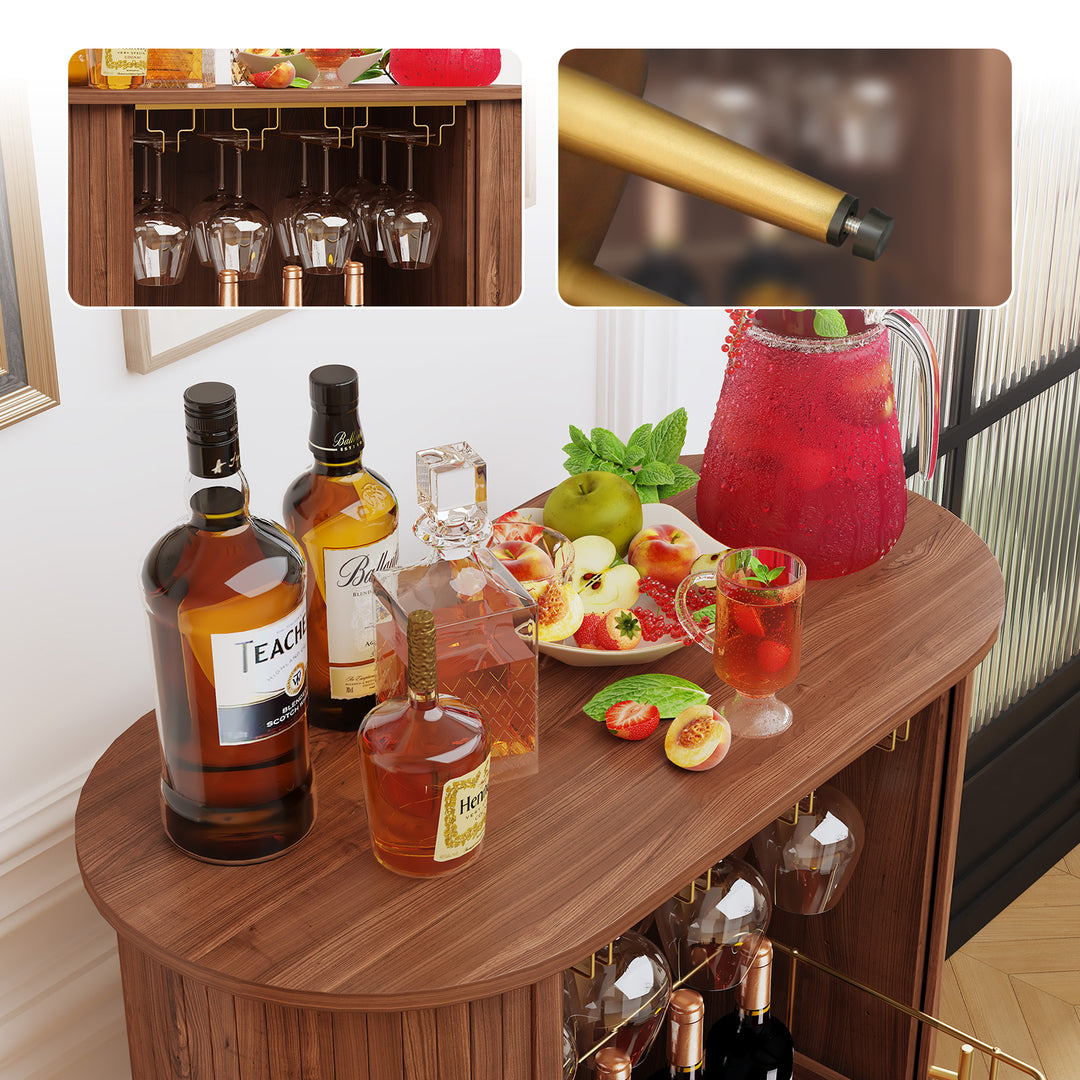 HLR® Modern Tambour Door Coffee Bar Cabinet with Wine Rack, Glass Holder & Spacious Storage for Living Room & Dining Area