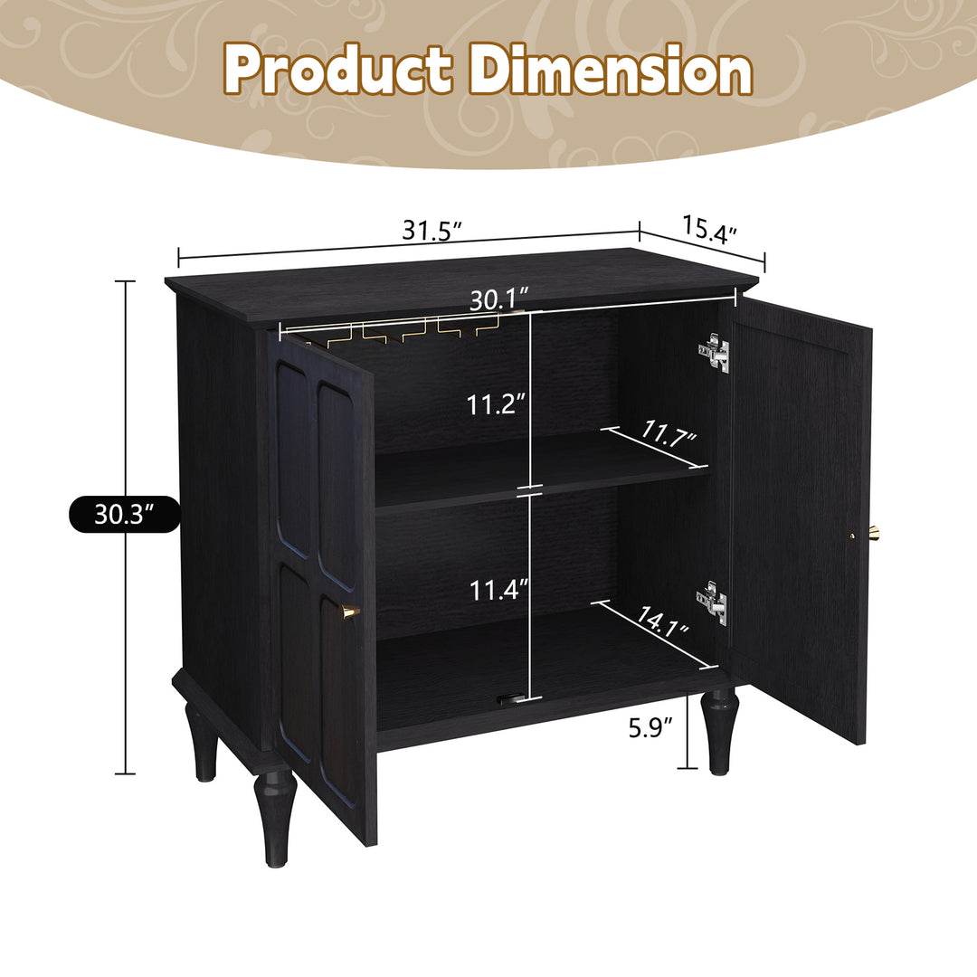 HLR® Mid-Century Modern 31.4''W Wooden Credenza Sideboard – 2-Door with Adjustable Shelves for Living & Dining Room