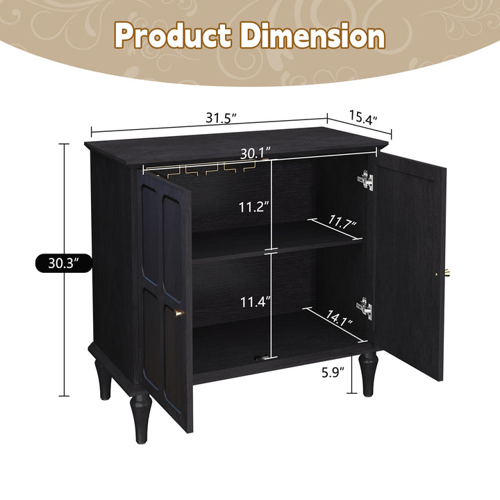 HLR® Mid-Century Modern 31.4''W Wooden Credenza Sideboard – 2-Door with Adjustable Shelves for Living & Dining Room