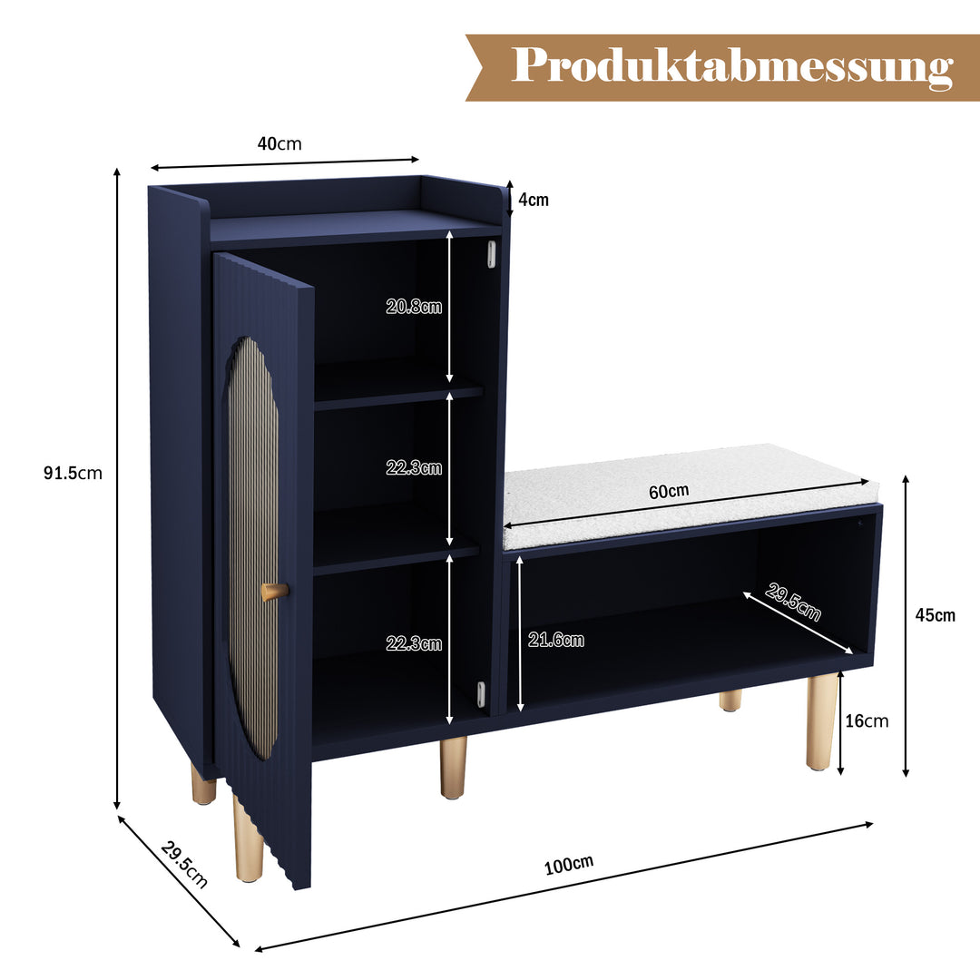 HLR® Modern Shoe Cabinet Bench – Glass Door, Shelf & Padded Seat – Multifunctional Storage for Entryway & Hallway