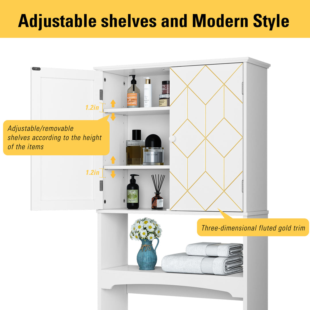 HLR® Space-Saving Over-The-Toilet Storage Cabinet with Doors & Adjustable Shelves – Fits Most Standard Toilets for Bathroom Organization