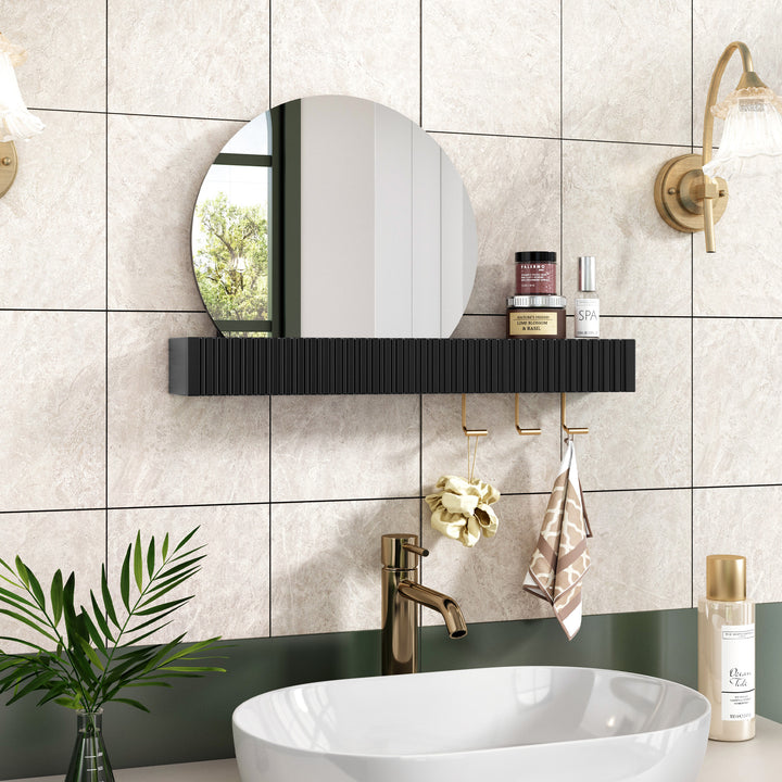 HLR® Round Wall Mirror with Shelf & Hooks – Functional Decor for Bathroom, Entryway, Bedroom & Living Room