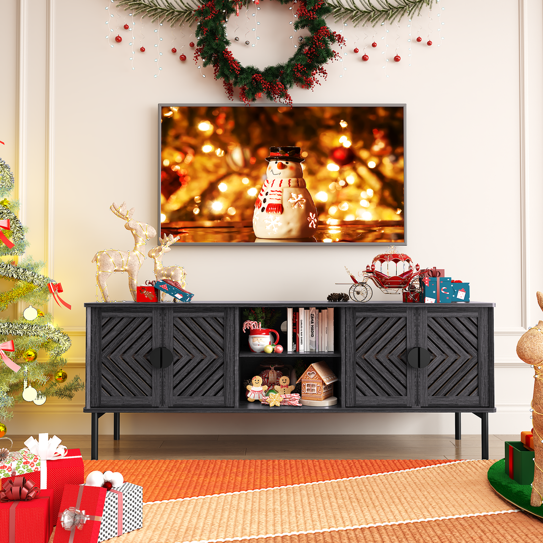 HLR® Modern Wood TV Stand with 2-Tier Shelves & Storage – Stylish Centerpiece for Living Room
