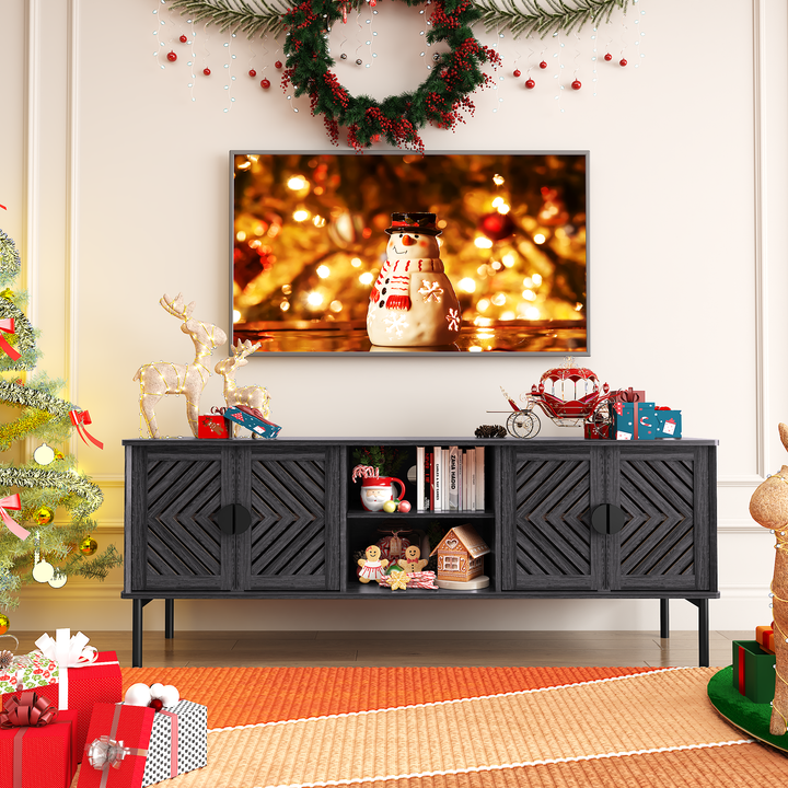 HLR® Modern Wood TV Stand with 2-Tier Shelves & Storage – Stylish Centerpiece for Living Room