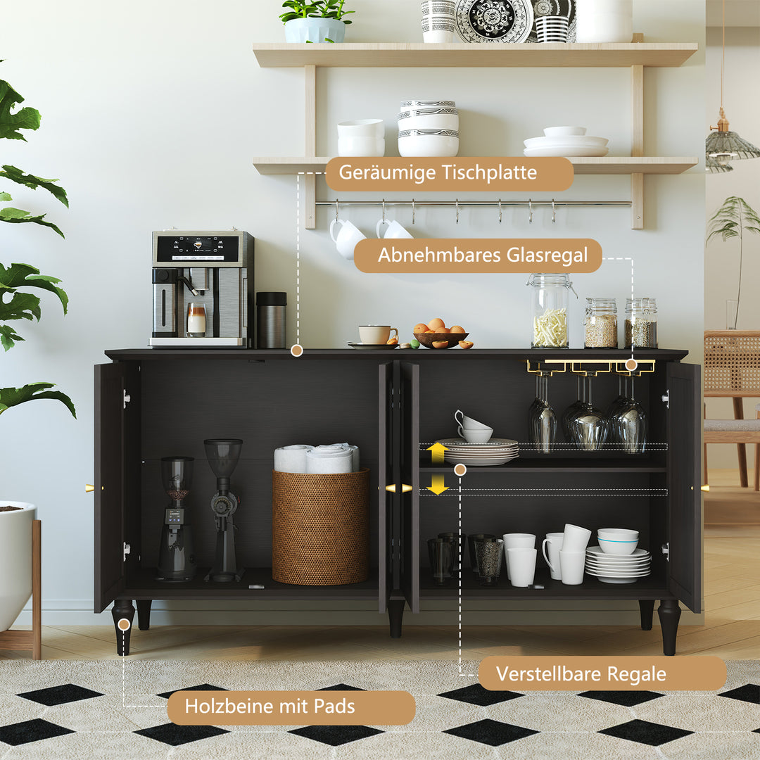 HLR® Mid Century 58'' Wooden Sideboard Buffet Cabinet – 4-Door Storage for Living, Dining & Bedroom