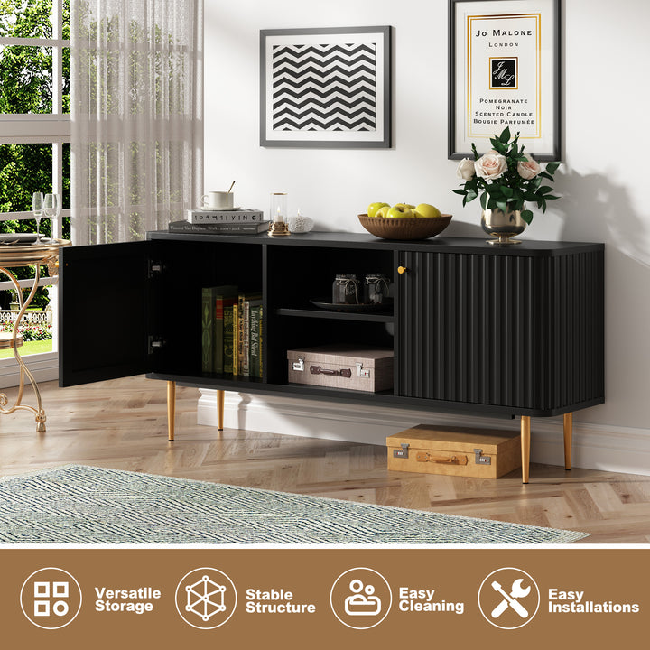 HLR® Mid Century Modern Fluted TV Stand with Stylish Storage for Living Room & Bedroom