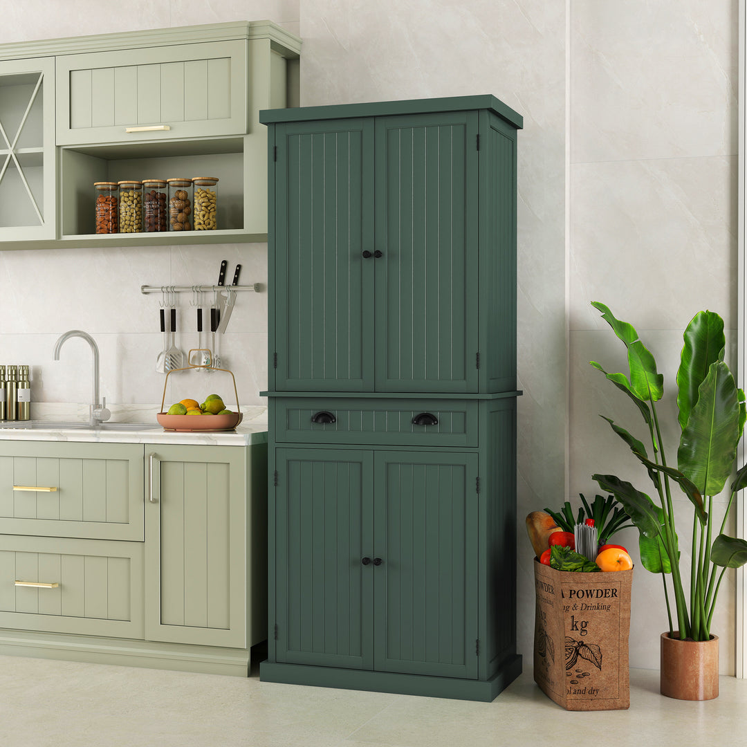 HLR® Classic White Freestanding Pantry Cabinet with Adjustable Shelves & Drawer – Versatile Storage for Kitchen, Bathroom & Hallway