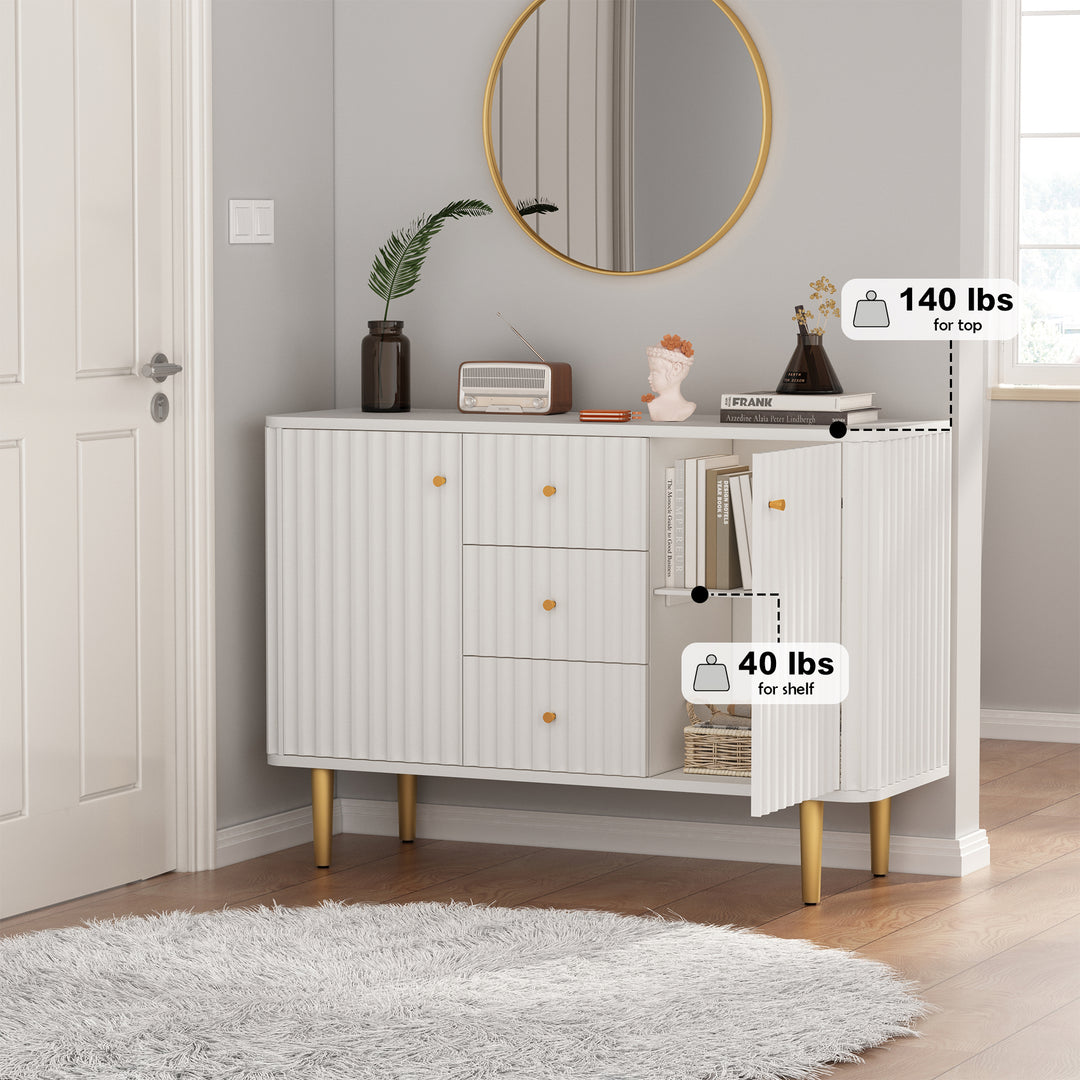 HLR® Modern Fluted Accent Sideboard Buffet with Drawers & Storage Cabinet – Stylish Organizer for Entryway, Kitchen & Living Room
