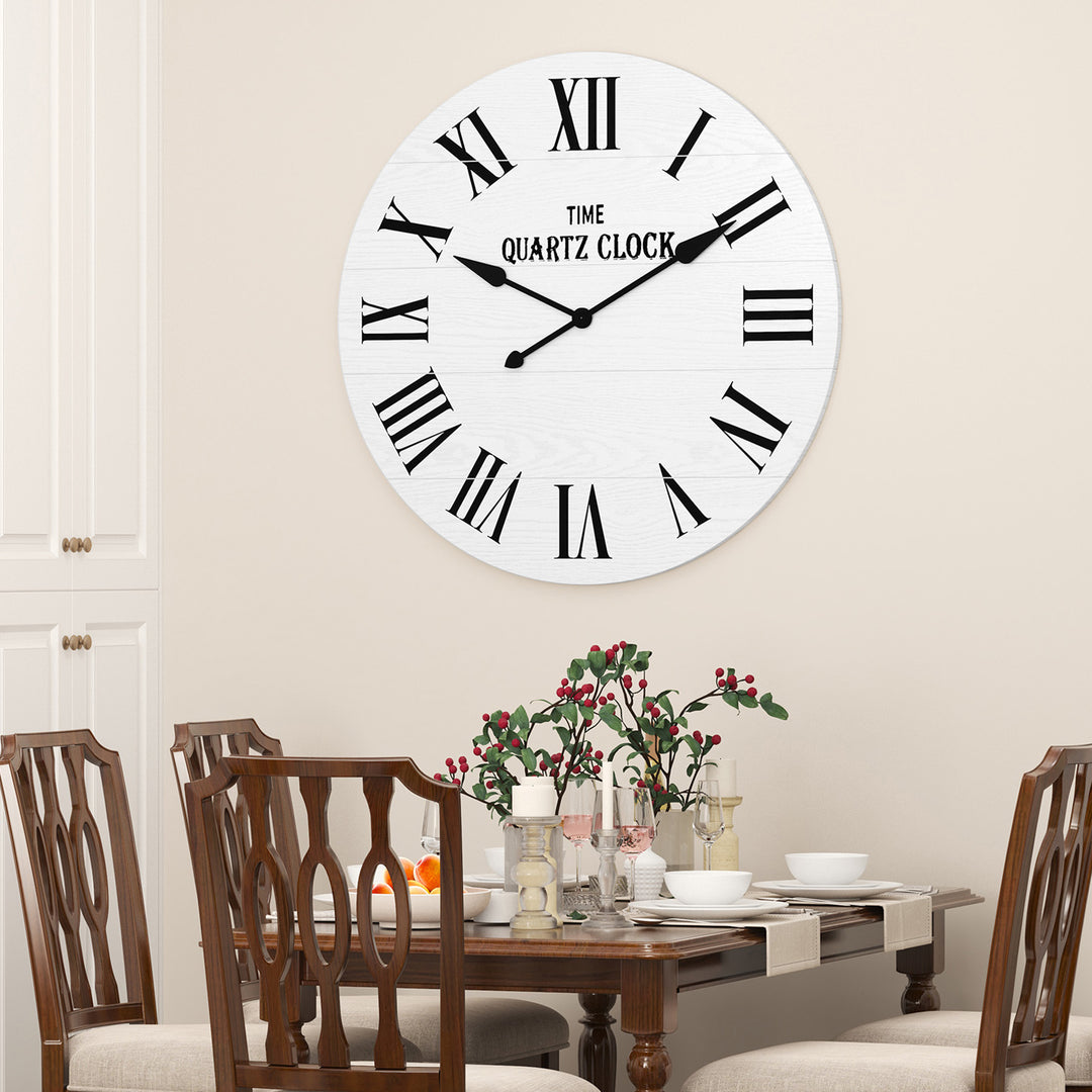 HLR® 35.5" Oversized Farmhouse Shiplap Wall Clock – Roman Numerals, Quiet Non-Ticking Decor for Living Room, Bedroom & More