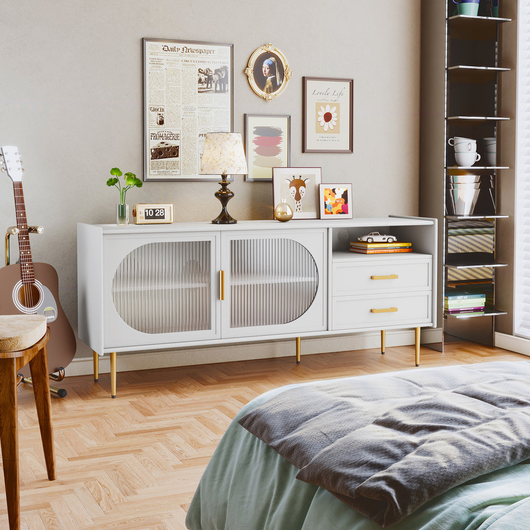 HLR® Modern Wood TV Stand – Glass Door & Drawers – Stylish Storage for Living Room
