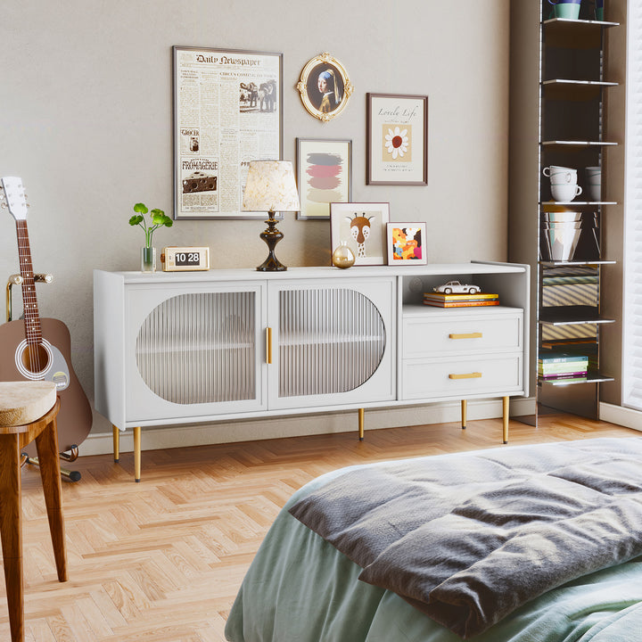 HLR® Modern Wood TV Stand – Glass Door & Drawers – Stylish Storage for Living Room