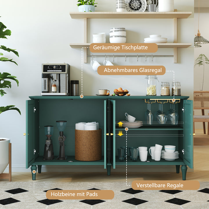 HLR® Mid Century 58'' Wooden Sideboard Buffet Cabinet – 4-Door Storage for Living, Dining & Bedroom