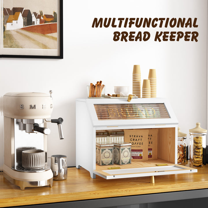HLR® Double Layer Wooden Bread Box with Golden Trim – Space-Saving Corner Design – Countertop Kitchen Storage