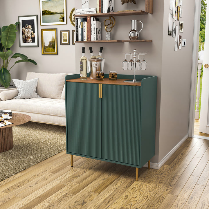 HLR® Coffee Bar Cabinet with Wine Racks – Fluted Texture Liquor Cabinet Modern Sideboard Buffet for Kitchen, Dining & Living Room