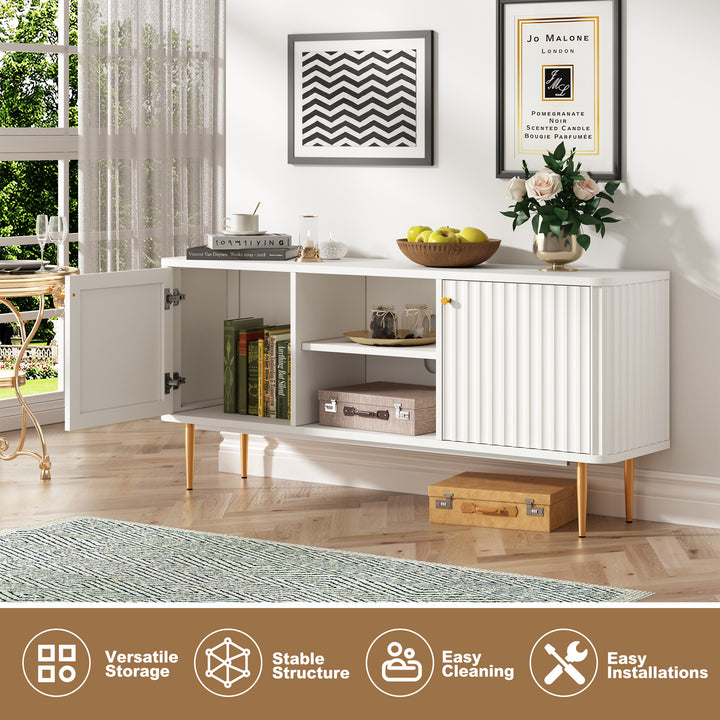 HLR® Mid Century Modern Fluted TV Stand with Stylish Storage for Living Room & Bedroom