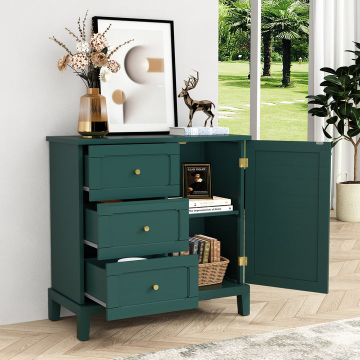 HLR® Wooden Accent Sideboard Cabinet – 3-Drawer Storage, Door & Shelves – Stylish Organization for Living Room & Entryway