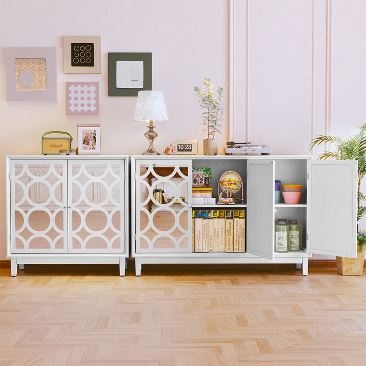 HLR® Modern Sideboard Buffet with 2 Mirror Doors – Glam Accent Storage Cabinet for Living, Dining & Entryway