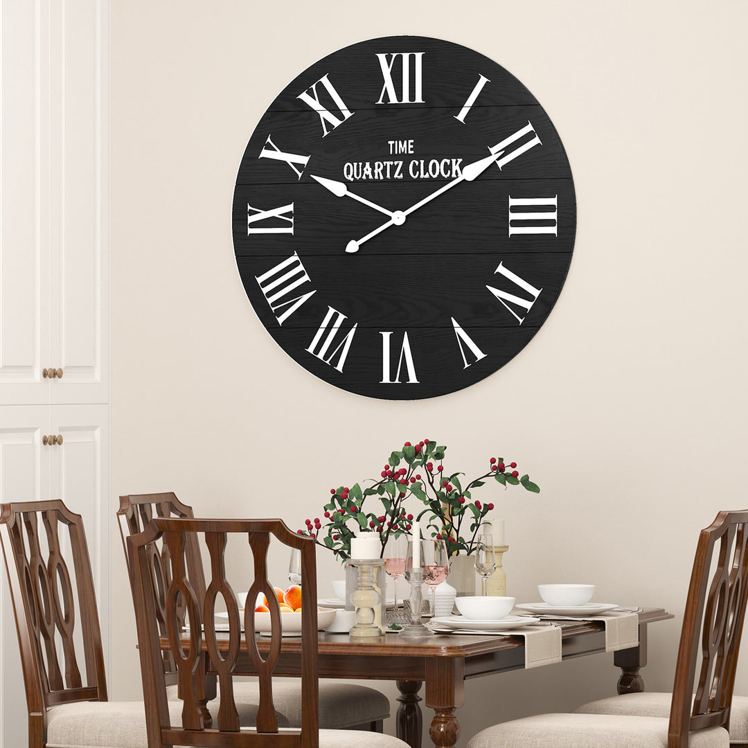 HLR® 35.5" Oversized Farmhouse Shiplap Wall Clock – Roman Numerals, Quiet Non-Ticking Decor for Living Room, Bedroom & More