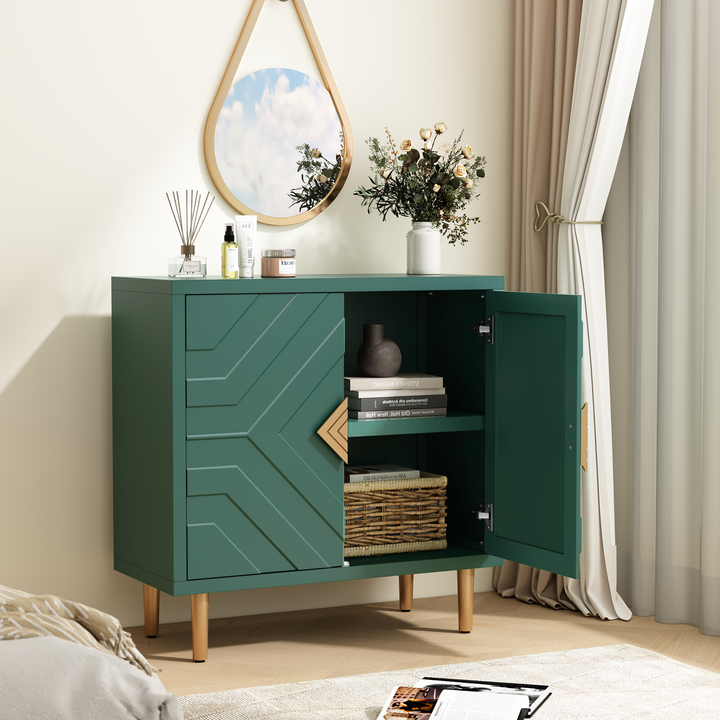 HLR® Modern Accent Cabinet – Decorative Embossed Pattern Doors Sideboard Buffet with Storage – Stylish Storage for Living Room & Dining