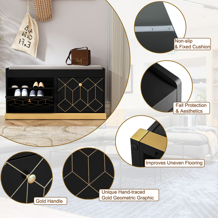 HLR® Modern Entryway Shoe Bench with 2 Flip Drawers & Padded Cushion – Stylish Storage Bench for Hallway, Closet & Living Room