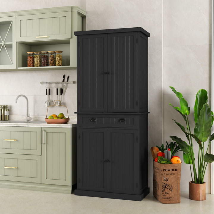 HLR® Classic White Freestanding Pantry Cabinet with Adjustable Shelves & Drawer – Versatile Storage for Kitchen, Bathroom & Hallway