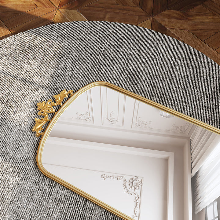 HLR® Arched Full Length Floor Mirror with Carved Metal Frame – 65" Tall – Stylish Home Decor for Bedroom, Dressing Room & Entryway