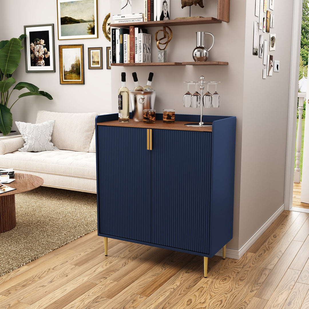 HLR® Coffee Bar Cabinet with Wine Racks – Fluted Texture Liquor Cabinet Modern Sideboard Buffet for Kitchen, Dining & Living Room