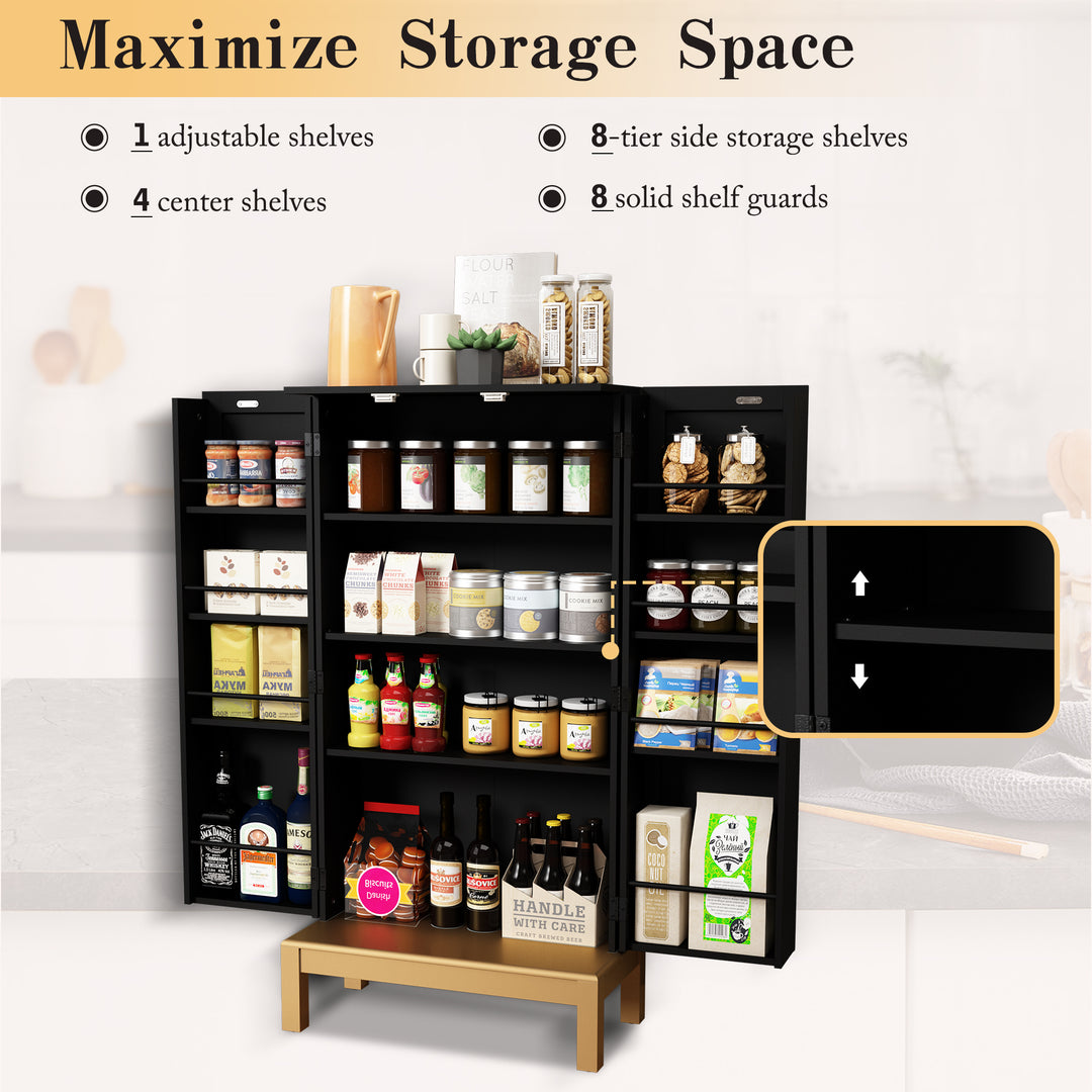 HLR® 45" Kitchen Pantry Cabinet with Gold Trim – Storage Cabinet for Kitchen & Dining Room