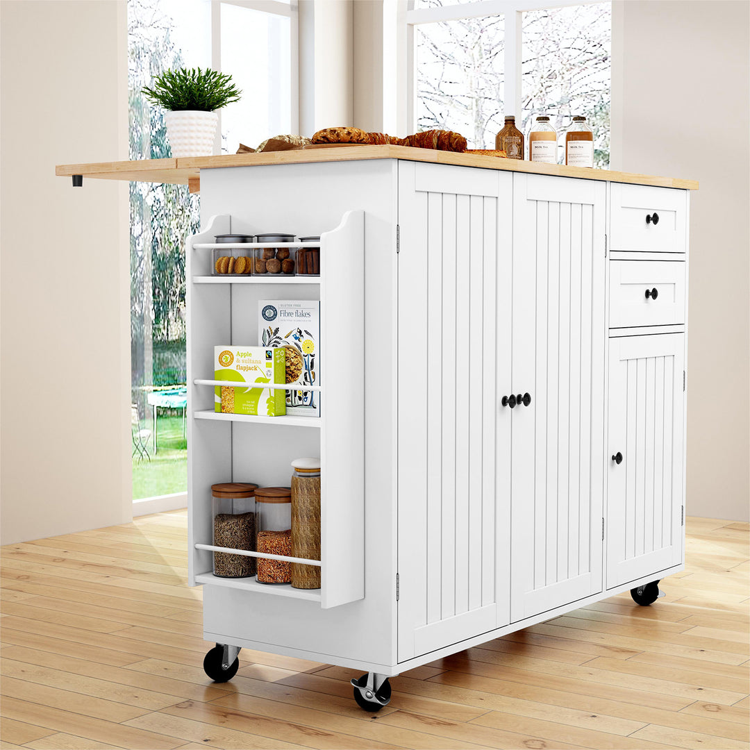 HLR® 50.4" Multifunctional Wooden Kitchen Island – 3 Doors, 2 Drawers, Spice Rack & Storage (Prep & Organization Cart)