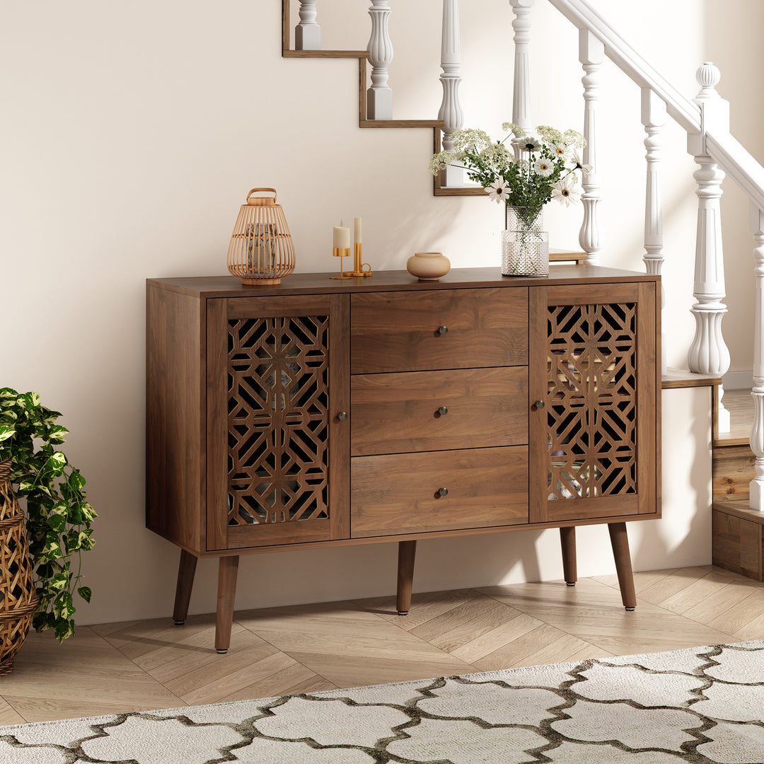 HLR® 48" Wooden Credenza Sideboard with 2 Doors & 3 Drawers Storage TV Stand for Living Room to Organize Clutter and Fits Most TVs