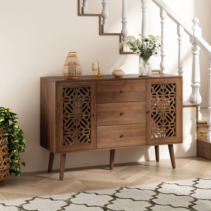 HLR® 48" Wooden Credenza Sideboard with 2 Doors & 3 Drawers Storage TV Stand for Living Room to Organize Clutter and Fits Most TVs