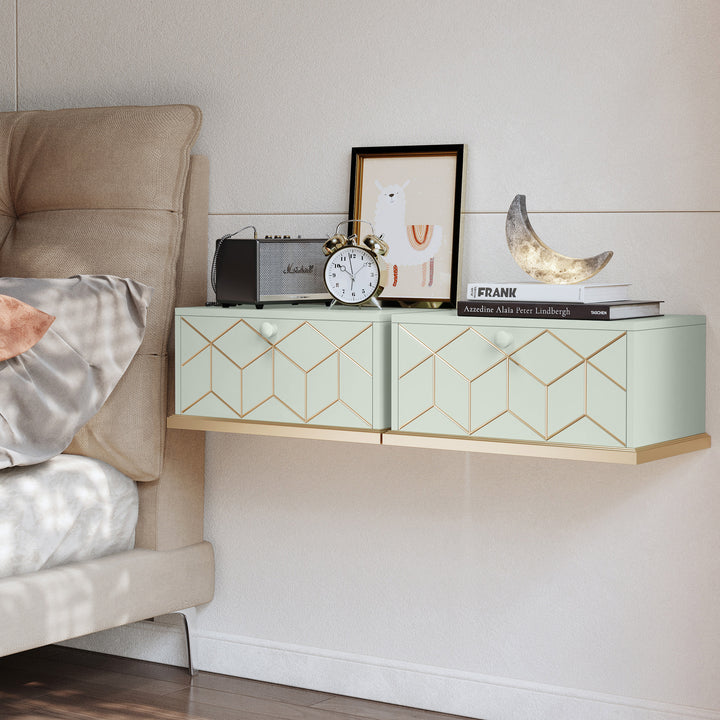 HLR® Large Floating Nightstand Wall Mounted with Removable Flip Door – Space-Saving Multi-Purpose Shelves, Green/Black/White