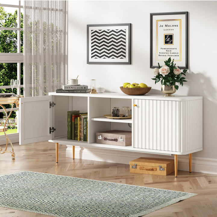 HLR® Mid Century Modern Fluted TV Stand with Stylish Storage for Living Room & Bedroom