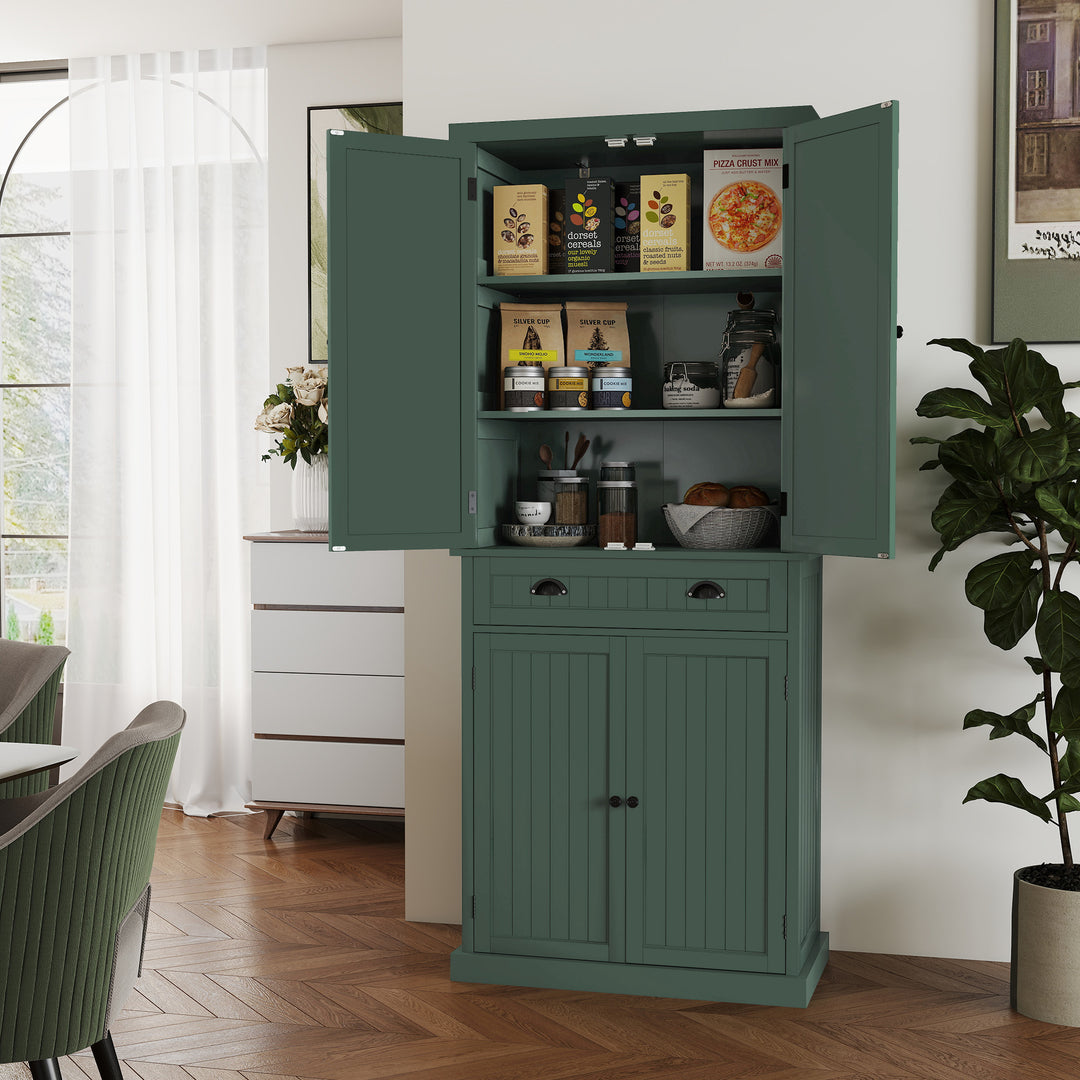 HLR® Classic White Freestanding Pantry Cabinet with Adjustable Shelves & Drawer – Versatile Storage for Kitchen, Bathroom & Hallway