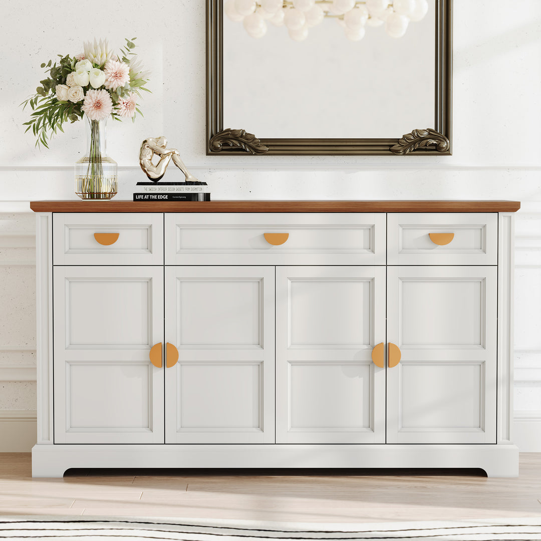 HLR® 59" Modern Large Sideboard Buffet Cabinet with 3 Drawers & 4 Doors – Organize Kitchen Clutter & Maximize Space, Green/White