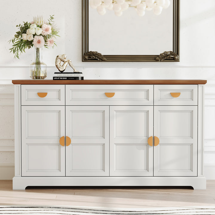 HLR® 59" Modern Large Sideboard Buffet Cabinet with 3 Drawers & 4 Doors – Organize Kitchen Clutter & Maximize Space, Green/White