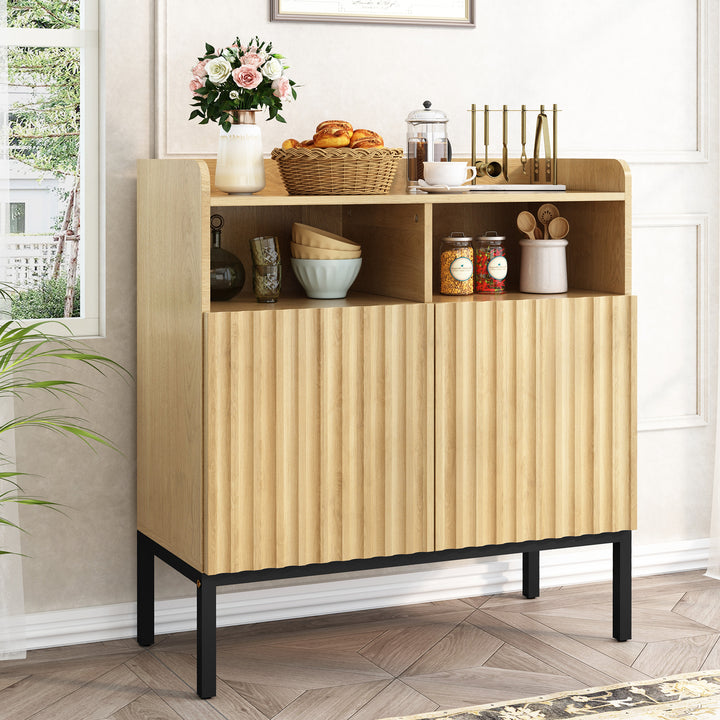 HLR® Modern 33"W Wooden Sideboard with 2 Fluted Doors and 4 Metal Feet for Entryway