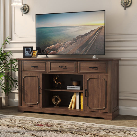 HLR® Modern Wood TV Stand Console with 3-Drawer & Adjustable Shelves – Stylish Storage for Living Room