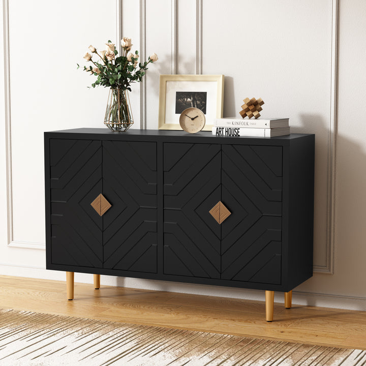 HLR® Modern Accent Cabinet – Decorative Embossed Pattern Doors Sideboard Buffet Credenza with Storage – Stylish Storage for Living Room & Dining