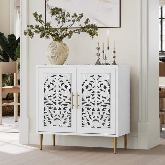 HLR® 2-Door Vintage Hollow-Carved Accent Cabinet – Multi-Purpose Storage Buffet Credenza for Living, Dining & Entryway