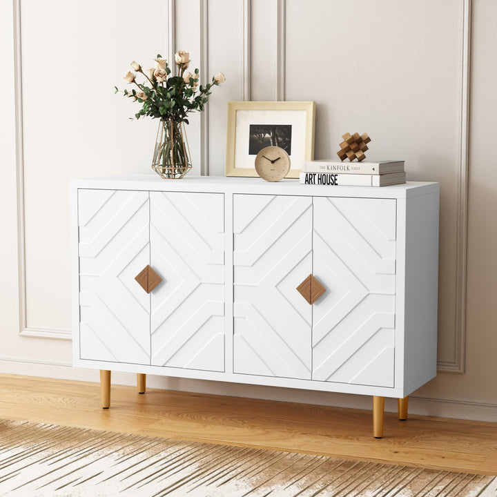 HLR® Modern Accent Cabinet – Decorative Embossed Pattern Doors Sideboard Buffet Credenza with Storage – Stylish Storage for Living Room & Dining