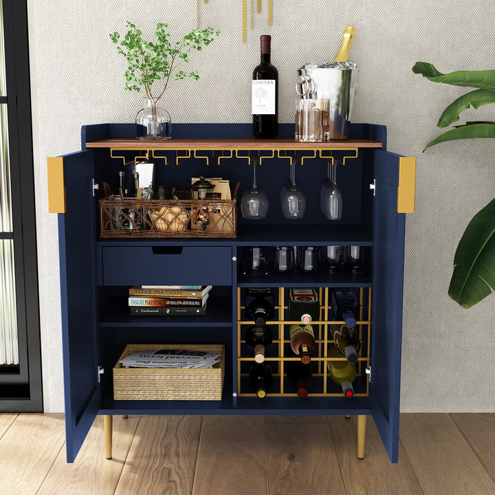 HLR® Coffee Bar Cabinet with Wine Racks – Fluted Texture Liquor Cabinet Modern Sideboard Buffet for Kitchen, Dining & Living Room