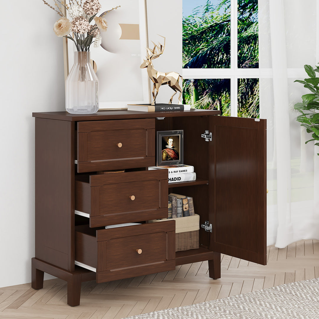 HLR® Wooden Accent Sideboard Cabinet – 3-Drawer Storage, Door & Shelves – Stylish Organization for Living Room & Entryway