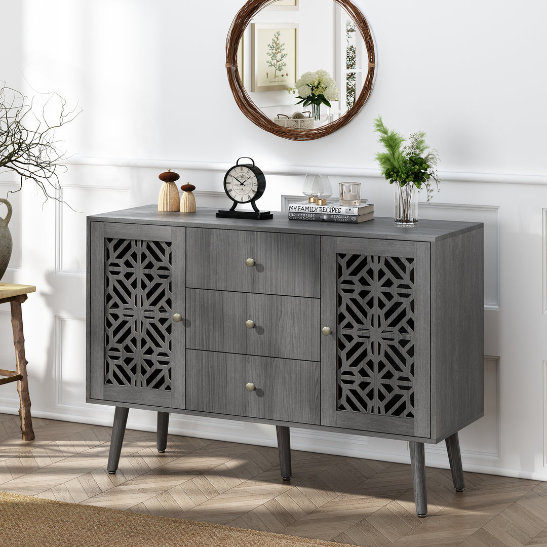 HLR® 48" Wooden Credenza Sideboard with 2 Doors & 3 Drawers Storage TV Stand for Living Room to Organize Clutter and Fits Most TVs