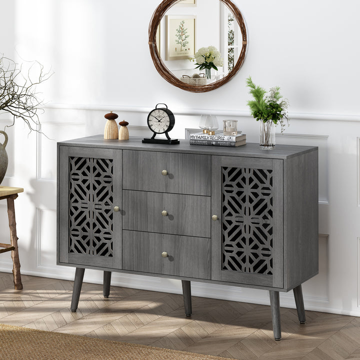 HLR® 48" Wooden Credenza Sideboard with 2 Doors & 3 Drawers Storage TV Stand for Living Room to Organize Clutter and Fits Most TVs