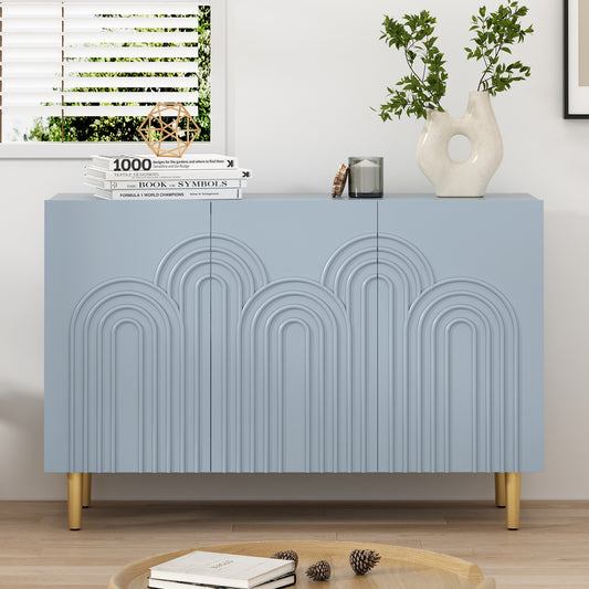 HLR® 47-Inch Modern Credenza with Cloud Relief Design – 3-Door Storage Organizer for Living, Dining & Entryway
